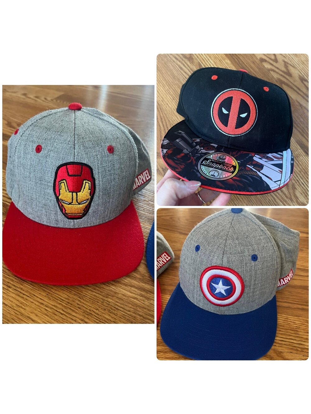 Marvel Snapback Hats (Iron Man, Deadpool, Captain America) bundle